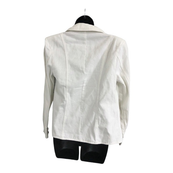White stretch denim double breasted military style jean‎ jacket size medium new - Picture 12 of 16